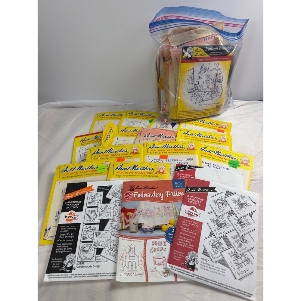 Aunt Martha's Hot Iron Transfers Embroidery Patterns Lot Vintage Bulk Crafting